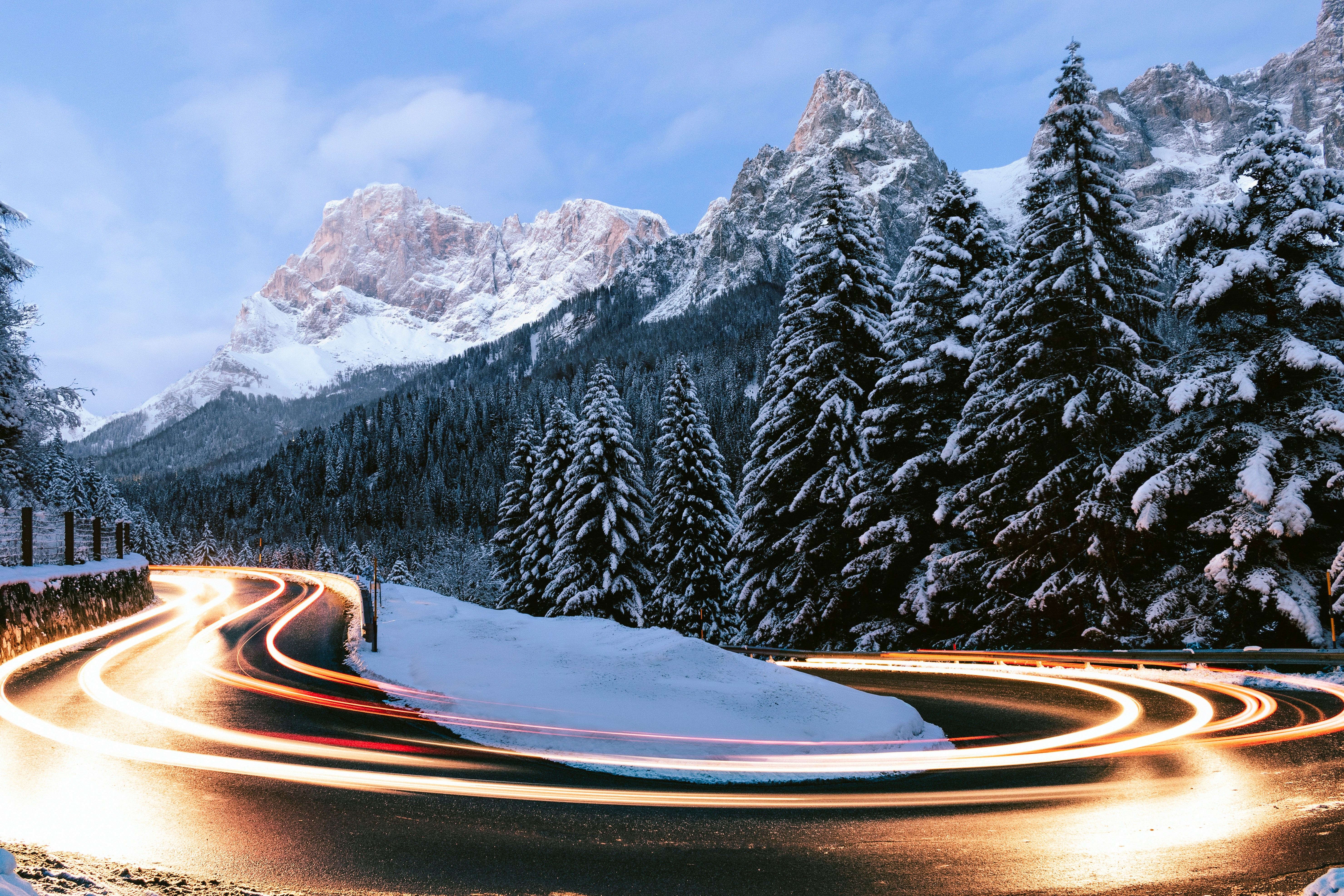 Light trails on mountain road